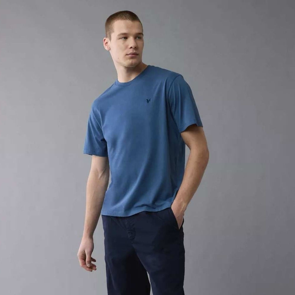 American Eagle Super Soft Standard Fit Men's Medium Tall T-Shirt Blue Cotton